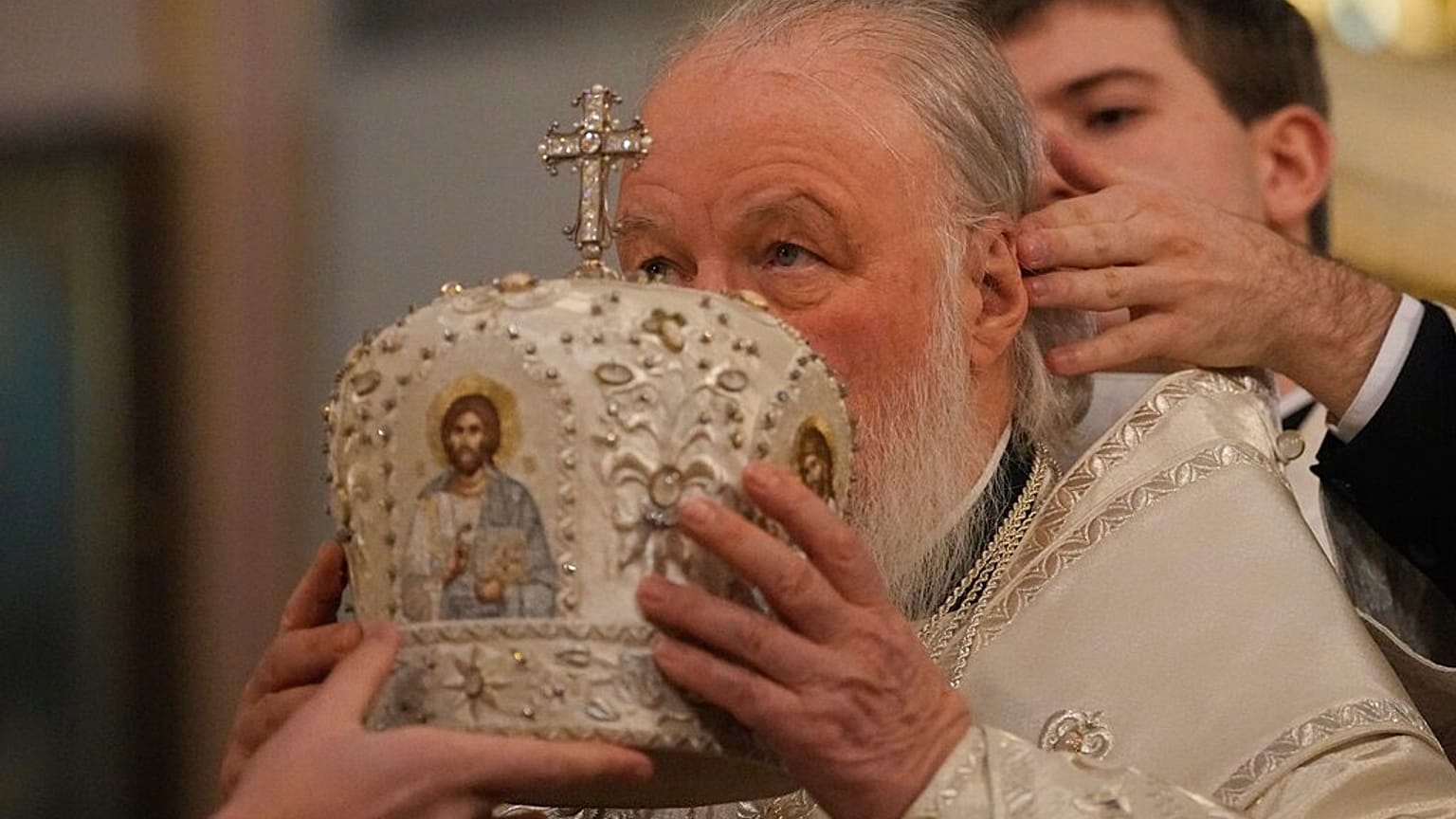 Russian Orthodox Church Patriarch Kirill prepares to conduct an Orthodox Epiphany service at the Epiphany Cathedral in Moscow, Russia, Thursday, Jan. 19, 2023