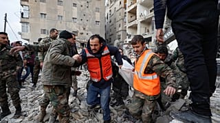 Secouristes mobilisés à Alep (Syrie), le 07/02/2023