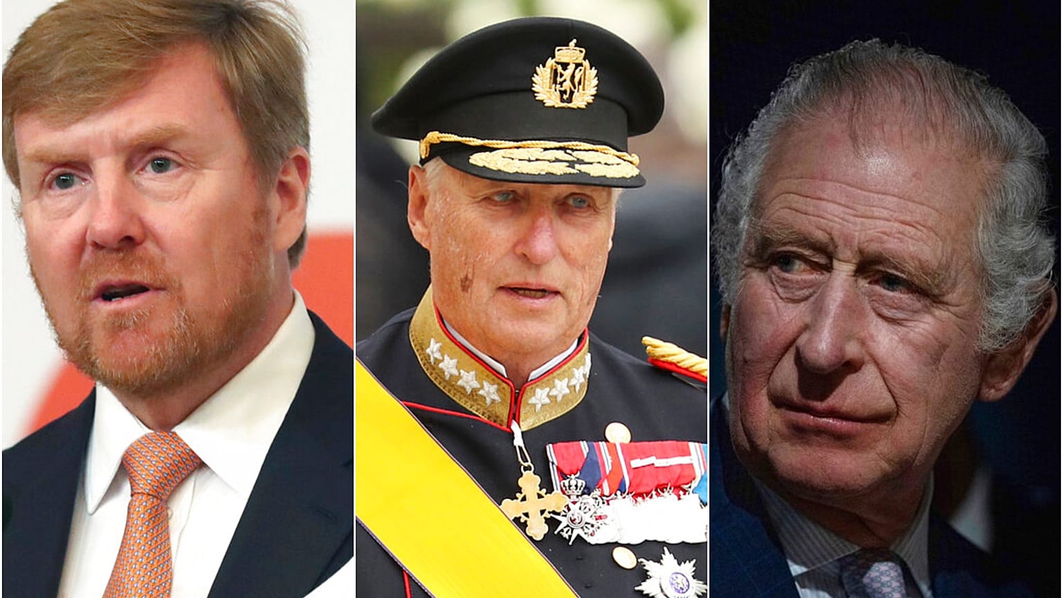 Hollanda Kralı Willem-Alexander (solda) Norveç Kralı V. Harald (orta) İngiltere Kralı 3. Charles