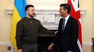 Ukraine's President Volodymyr Zelenskyy meets Britain's Prime Minister Rishi Sunak, right, inside Downing Street in London, Wednesday, Feb. 8, 2023.