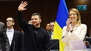 Ukrainian President Volodymyr Zelenskyy addressed a full house of the European Parliament in Brussels.