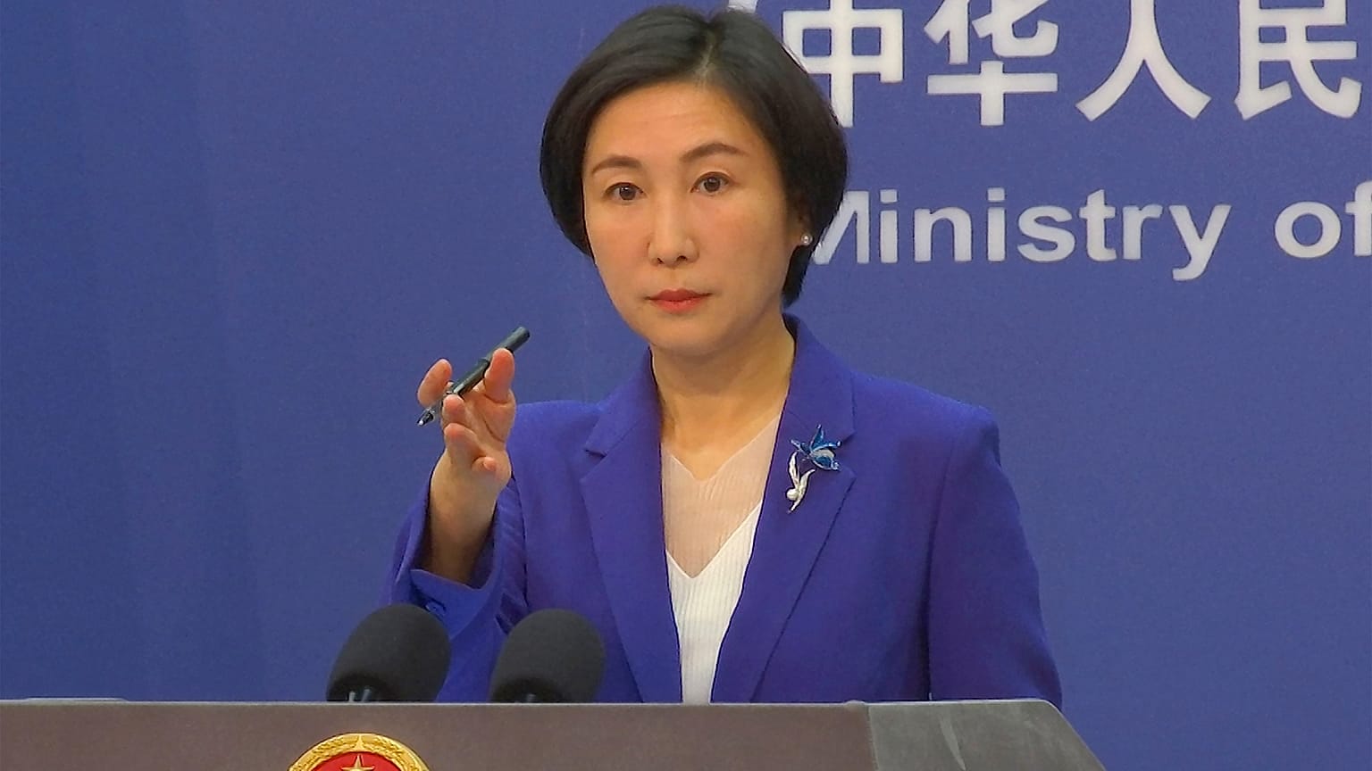 FILE - Chinese Foreign Ministry spokesperson Mao Ning gestures during a press conference at the Ministry of Foreign Affairs in Beijing, Thursday, Oct 13, 2022.
