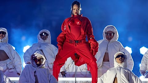 Rihanna performs during the halftime show at the NFL Super Bowl 57 football game, Sunday, February 12. 