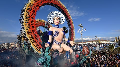 A carnival float entitled "The Seed of Beauty" rolls through the streets of Viareggio during the traditional carnival in Tuscany.