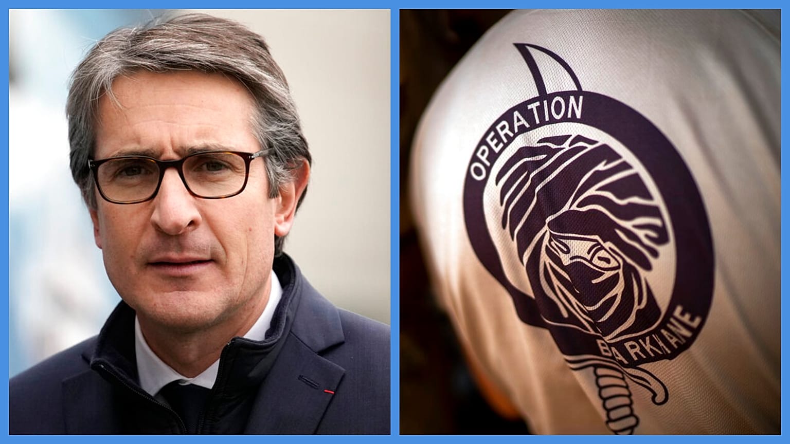 Sebastien Lecornu francia védelmi miniszter / A Barkhane-küldetés logója