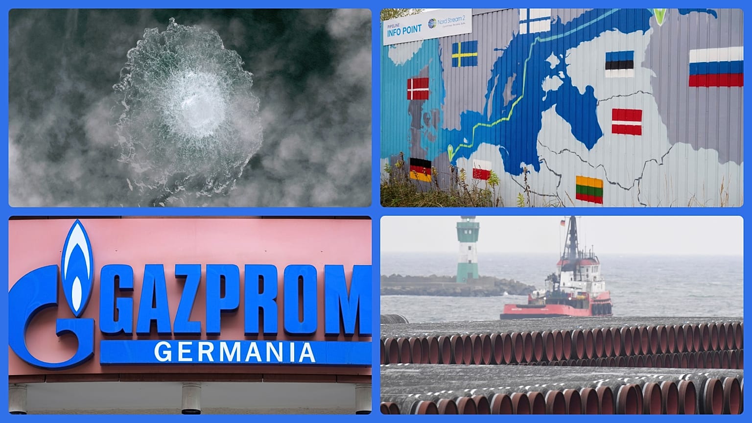 Földgáz bugyog fel az Északi Áramlat vezetékből, az Északi Áramlat térképe, a Gazprom német kirendeltsége, az Északi Áramlat 2 lefektetése