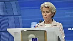 European Commission President Ursula von der Leyen speaks during a media conference at an EU summit in Brussels, Feb. 9, 2023.