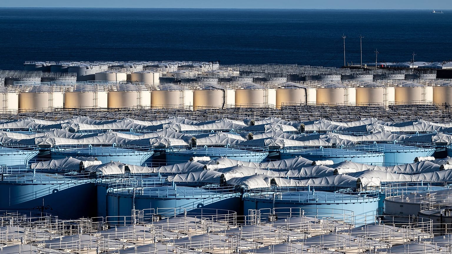 A general view shows storage tanks for contaminated water at the Tokyo Electric Power Company's (TEPCO) Fukushima Daiichi nuclear power plant, in Okuma of Fukushima prefecture