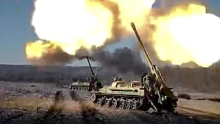 Russian army's self-propelled cannons fire at Ukrainian troops at an undisclosed location
