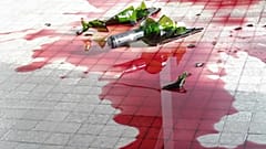 A spilled bottle of wine