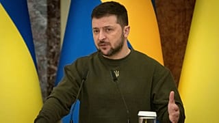Ukrainian President Volodymyr Zelenskyy, attend a joint news conference with Swedish Prime Minister Ulf Kristersson in Kyiv, Ukraine, Wednesday, Feb. 15, 2023.