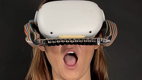 Researchers have developed a VR headset that sends taps and vibrations to the mouth to enhance haptic sensations like the feeling of rain, wind or smoke.