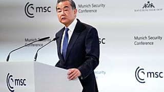 Diplomata chinês Wang Yi, na Conferência de Segurança de Munique, Alemanha