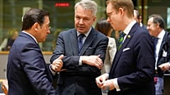 El ministro de Exteriores español José Manuel Albares en la reunión con sus homólogos de los 27 en Bruselas