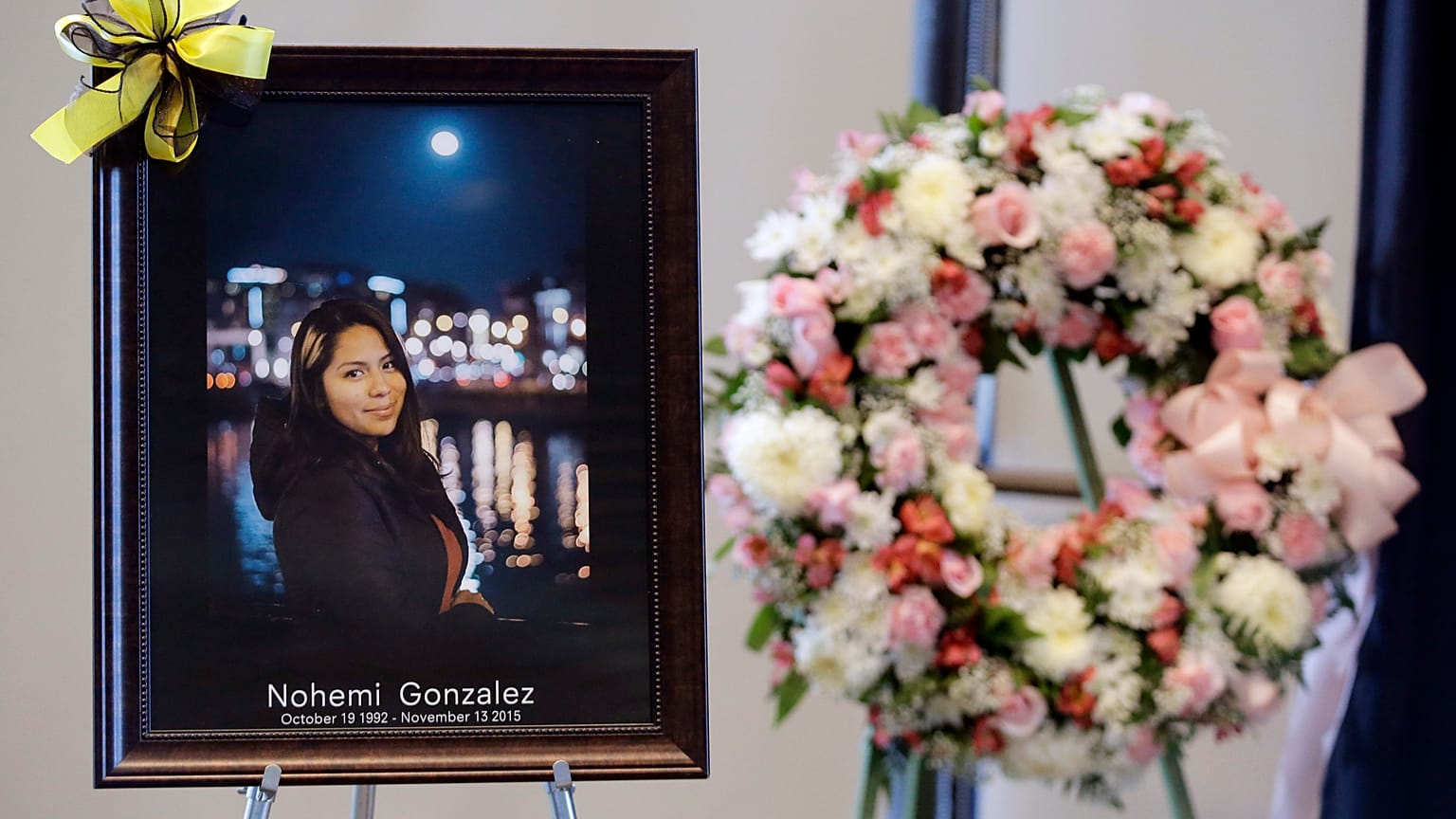 A picture is displayed during a memorial service for California State Long Beach student Nohemi Gonzalez, who was killed by Islamic State gunmen in Paris, Nov. 15, 2015