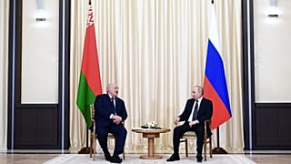 Vlagyimir Putyin orosz elnök és Aljakszandr Lukasenka fehérorosz elnök megbeszélést folytat elnöki rezidenciáján, Novo-Ogarjovóban 2023. február