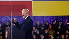 President Joe Biden holds a speech at the Royal Castle after meeting with Polish President Andrzej Duda in Warsaw, Poland, Tuesday, Feb. 21, 2023.