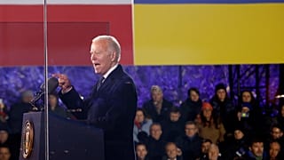 President Joe Biden holds a speech at the Royal Castle after meeting with Polish President Andrzej Duda in Warsaw, Poland, Tuesday, Feb. 21, 2023.