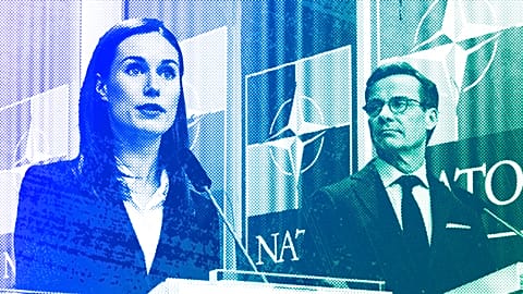 Finland's Prime Minister Sanna Marin and Sweden's Prime Minister Ulf Kristersson