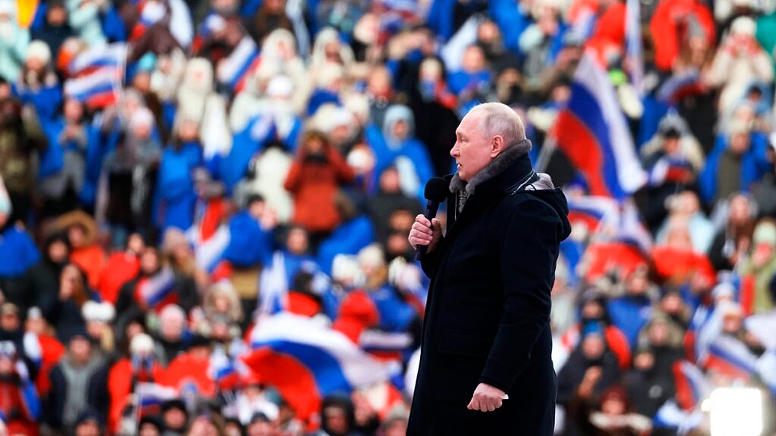 Vladimir Poutine au stade Loujniki de Moscou (22/02/23)