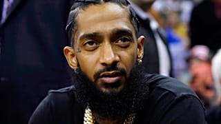 Rapper Nipsey Hussle attends NBA basketball match between Golden State Warriors and Milwaukee Bucks in Oakland, Calif., March 29,  2019