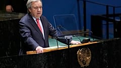 UN-Generalsekretär Antonio Guterres während seiner Eröffnungsrede der Sondersitzung zum Ukraine-Krieg