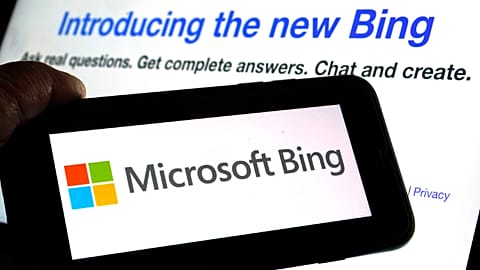 The Microsoft Bing logo and the website's page are shown in this photo taken in New York on Tuesday, Feb. 7, 2023.