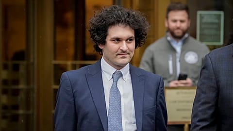 FTX founder Sam Bankman-Fried leaves Manhattan federal court in New York, Thursday, February 16, 2023.