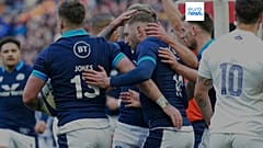 Escocia celebra un tanto frente a Francia en el Seis Naciones este domingo. 