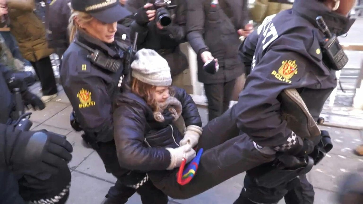 Greta Thunberg was carried away by police during a protest in Oslo on Wednesday