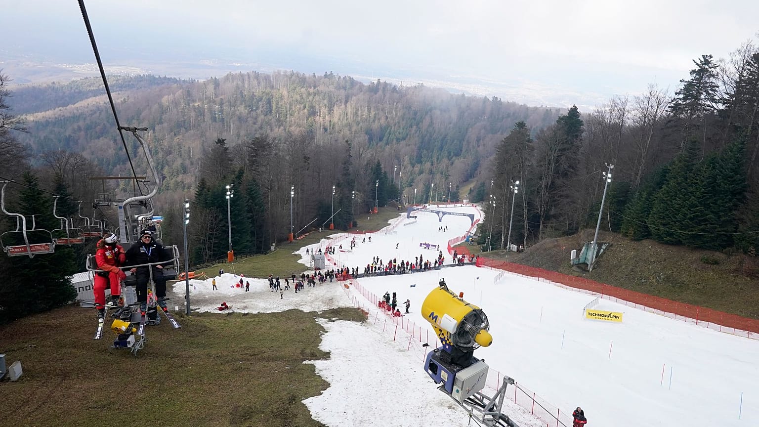 The start of the course of an alpine ski, women's World Cup slalom race, in Zagreb, Croatia, Wednesday, Jan. 4, 2023. 