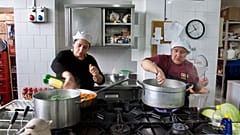 Rosa Manfra and Rosaria Fele cooking in the Chiku restaurant in Naples, Italy