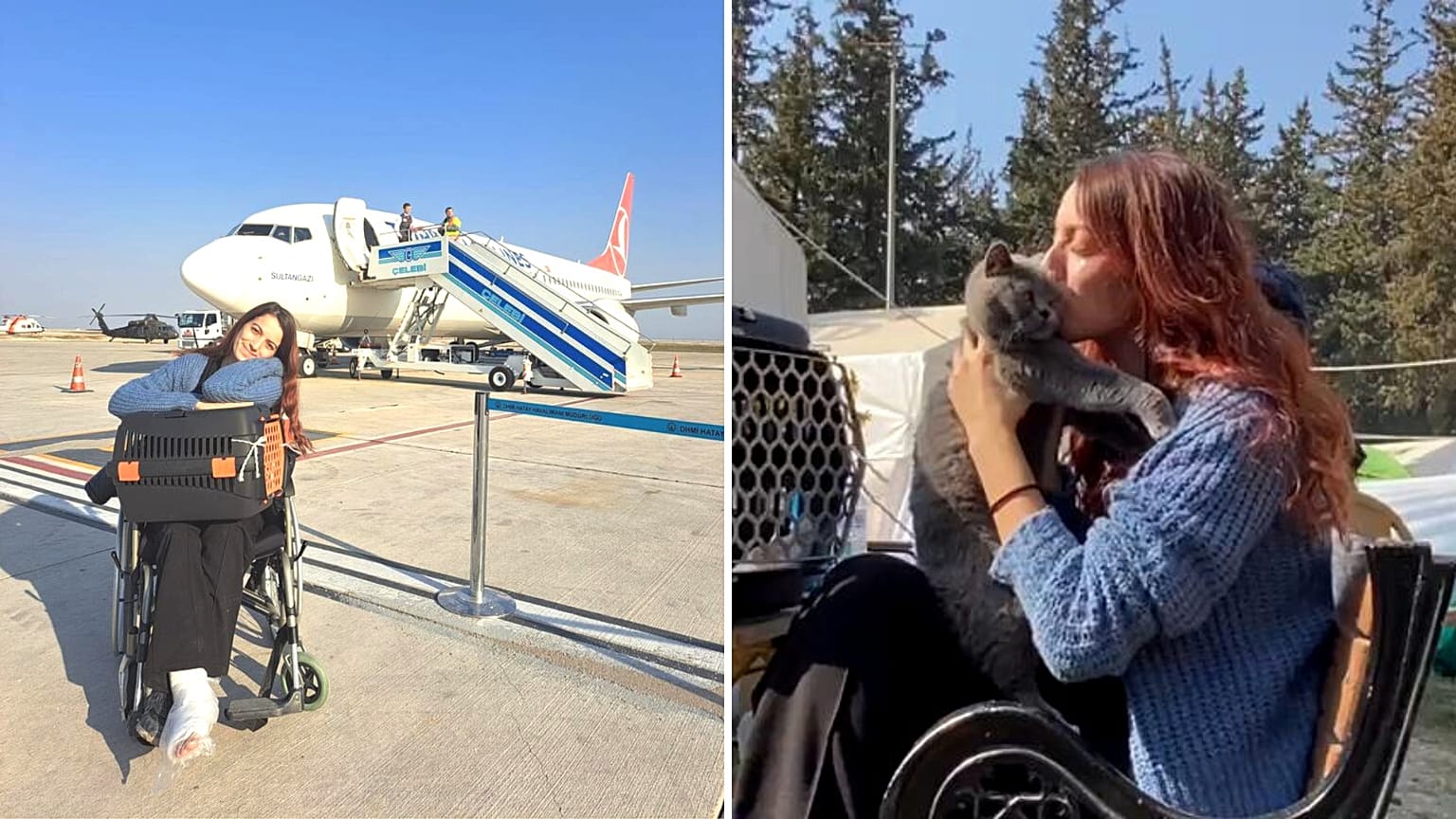 La propriétaire de Rumi est revenue d'Istanbul à Antakya avec les deux jambes dans le plâtre pour retrouver son chat