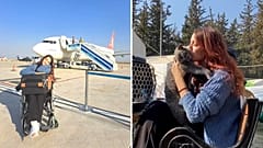 Die Tierhalterin Rumi flog mit beiden Beinen in Gips von Istanbul nach Antakya zurück, um mit ihrer Katze wieder vereint zu sein.