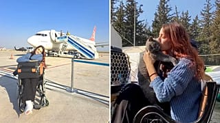 Rumi, la dueña de la mascota, voló de Estambul a Antioquía con las dos piernas escayoladas para reunirse con su gato.