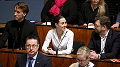 La primera ministra de Finlandia, Sanna Marin, durante la sesión plenaria para votar sobre la adhesión del país a la OTAN, 1 de marzo de 2023