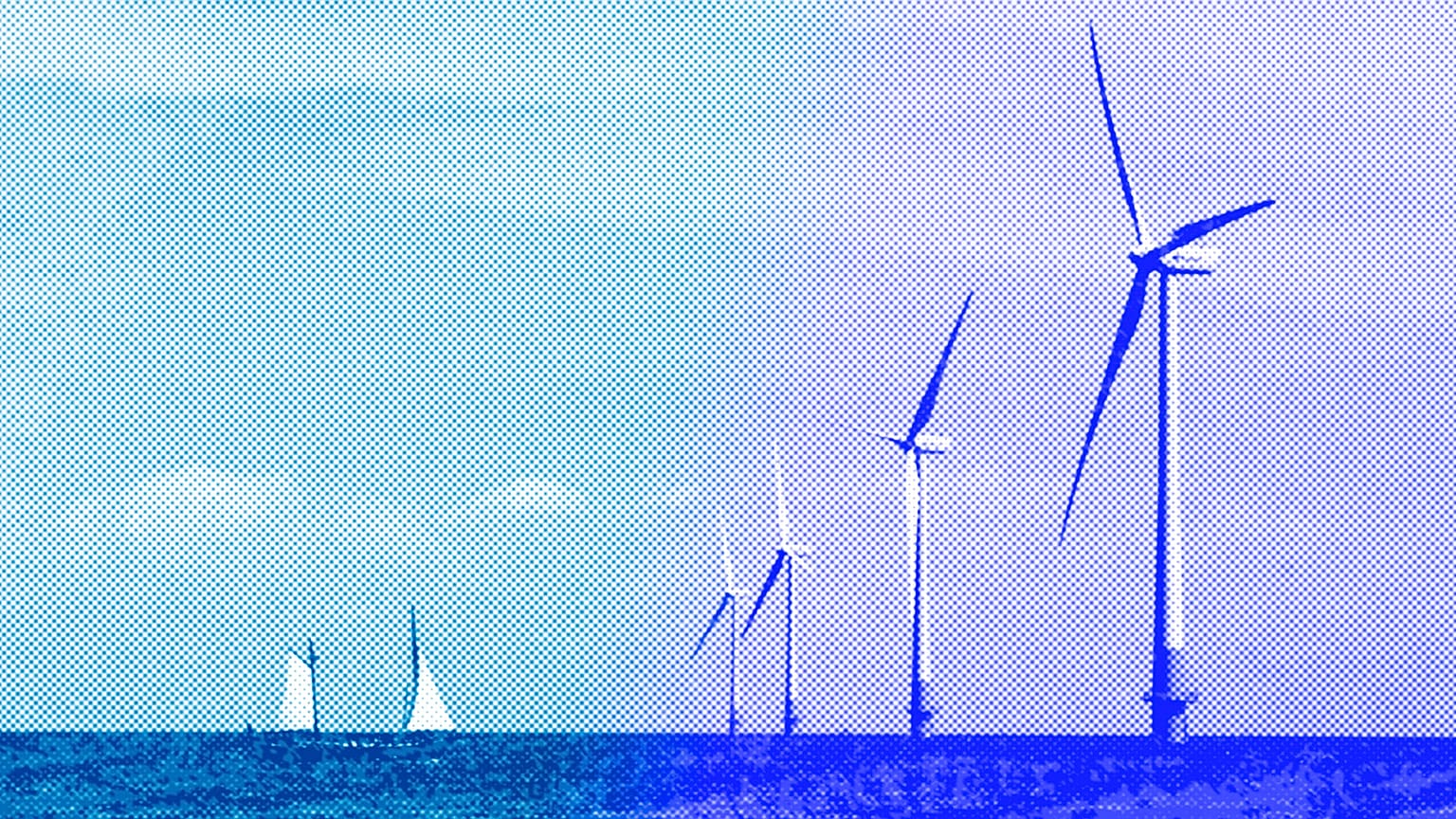 A wind farm off the coast of Whitstable on the north Kent coast in southeastern England, July 2006