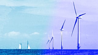 A wind farm off the coast of Whitstable on the north Kent coast in southeastern England, July 2006