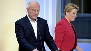 Kai Wegner, a CDU berlini vezetője, a választás nyertese és Franziska Giffey SPD-s főpolgármester