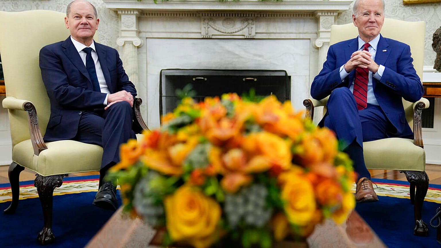 Olaf Scholz e Joe Biden, na Casa Branca.
