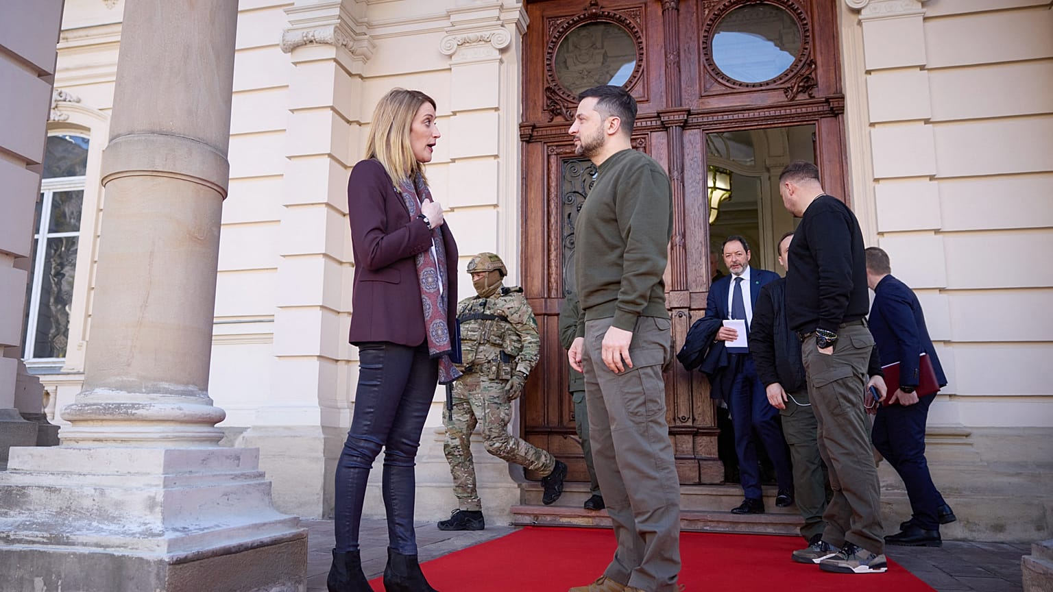 Volodymyr Zelenskyy and Roberta Metsola in Lviv, 4 March, 2023.