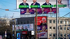 Electoral posters are displayed in Tallinn, Estonia, Thursday, March 2, 2023.