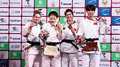 Il podio della categoria -78 Kg donne: la prima a sinistra, con l'argento, è Giorgia Stangherlin. (Tashkent, 5.3.2023)