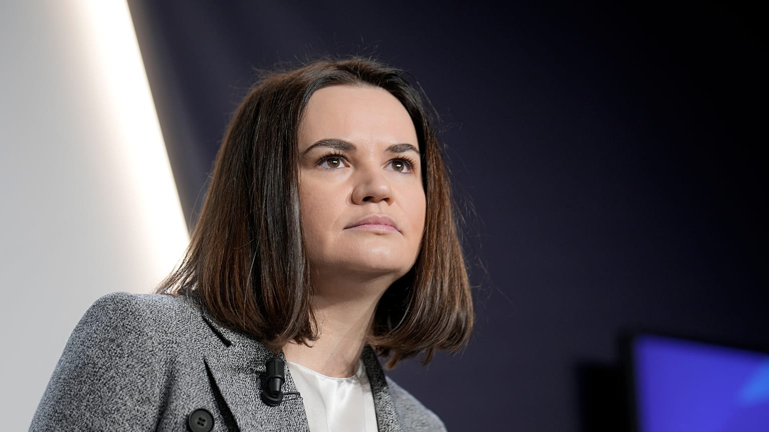Sviatlana Tsikhanouskaya, em Davos, em 17 janeiro deste ano
