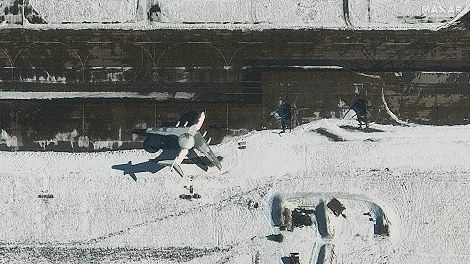 Imagem do satélite Maxar de um Beriev A-50 em Machulishchy a 28 de fevereiro