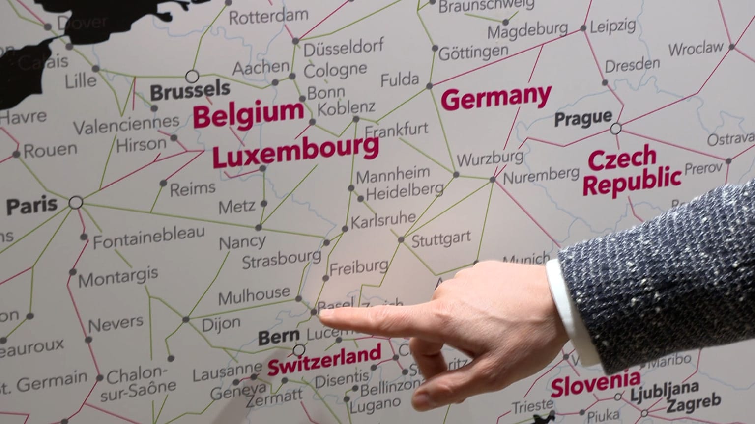 Mapa de las conexiones en tren en la ITB de Berlín.