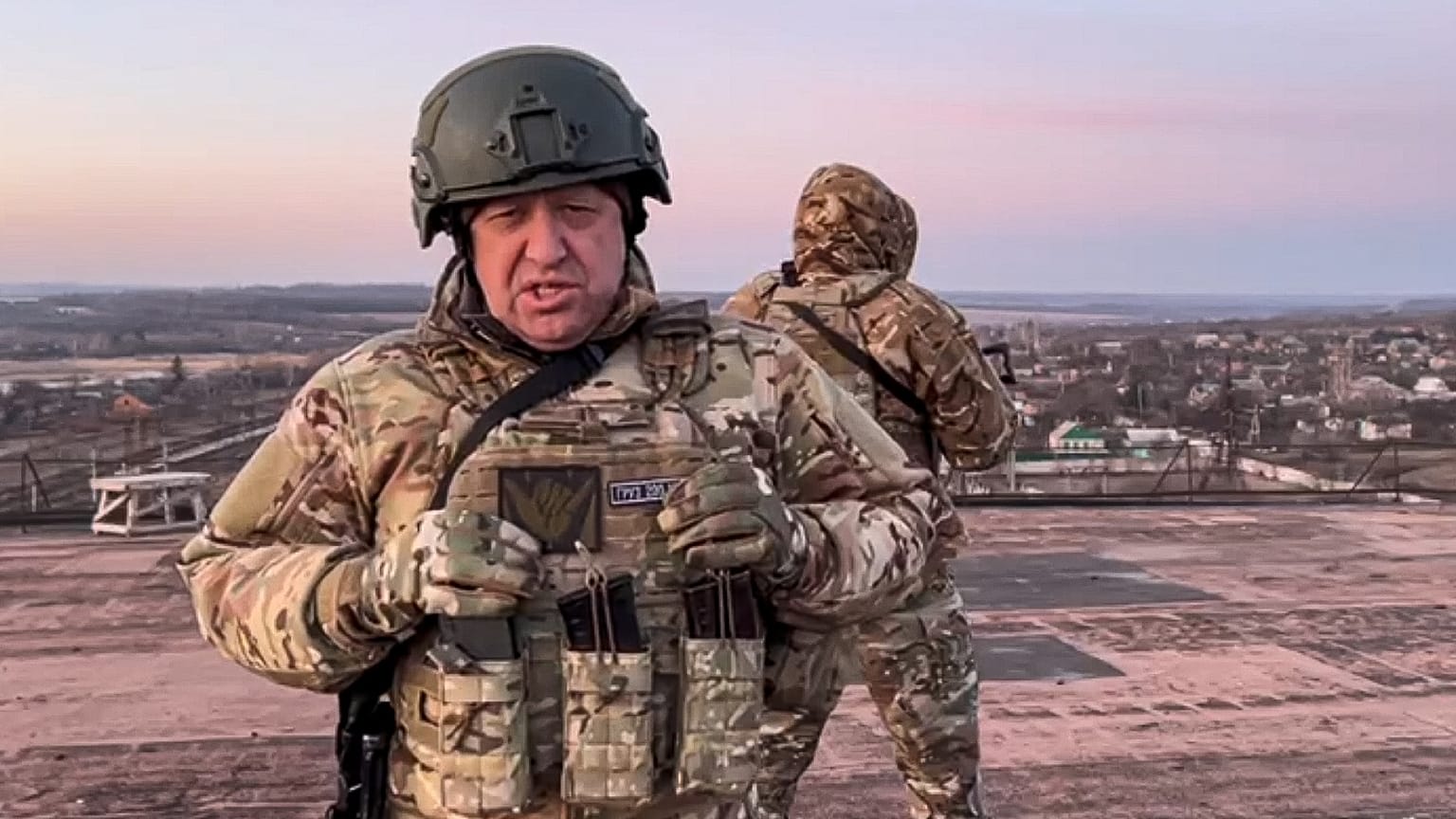 In this handout photo taken from video released on March 3, 2023, Yevgeny Prigozhin, the owner of the Wagner Group stands at an unspecified location in Ukraine.