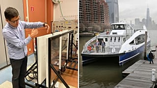 Professor Yujing Liu with the new charging system, which could speed up the electrification of urban ferries and other vehicles.