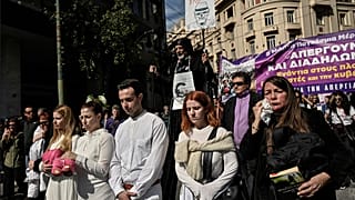 Manifestantes este miércoles en Atenas
