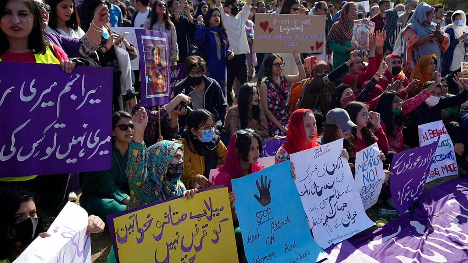 Activists take part in a rally to mark International Women's Day, in Islamabad, Pakistan, Wednesday, March 8, 2023. 